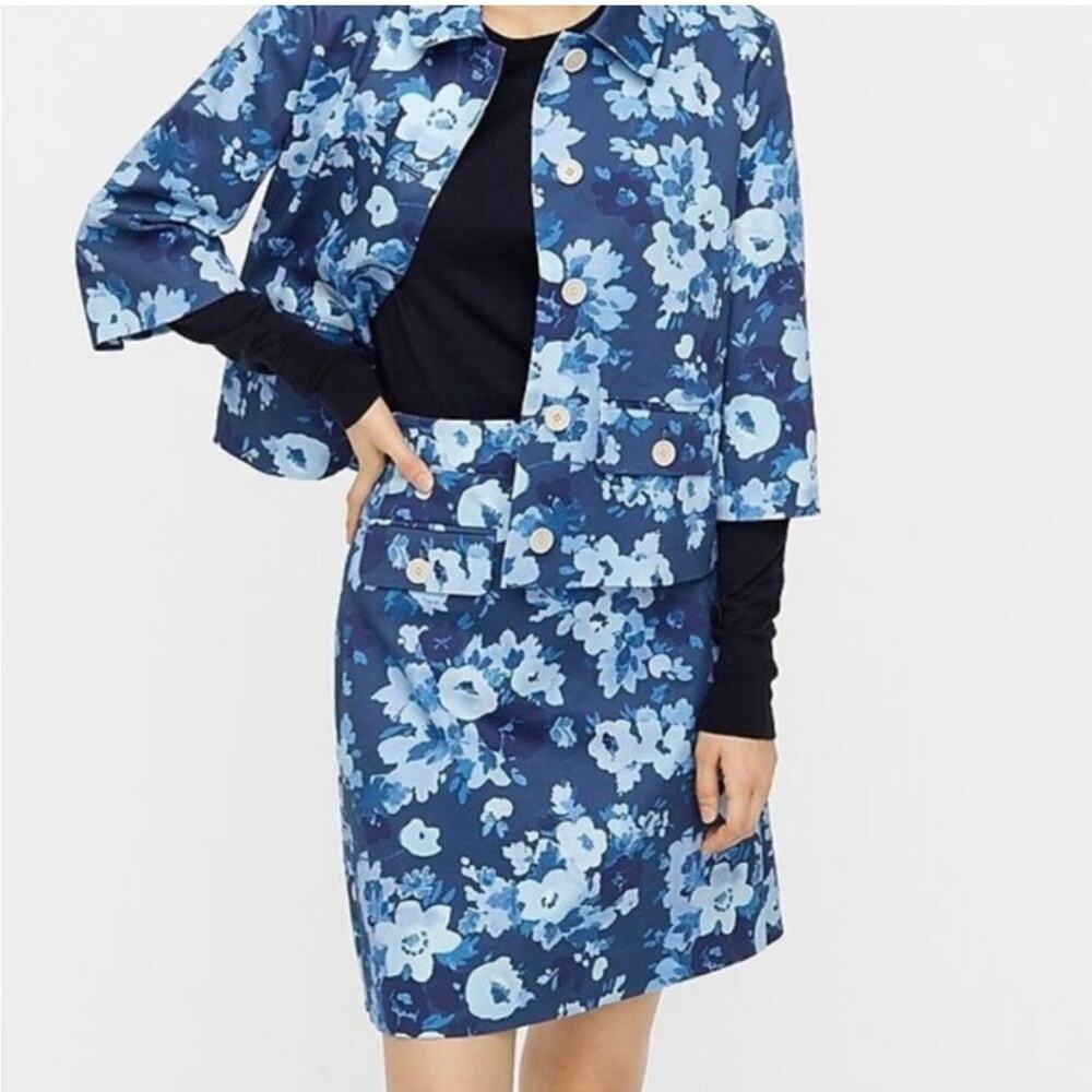 J. Crew Front-Pocket Skirt in Blue Watercolor Begonias Print - Size 2
